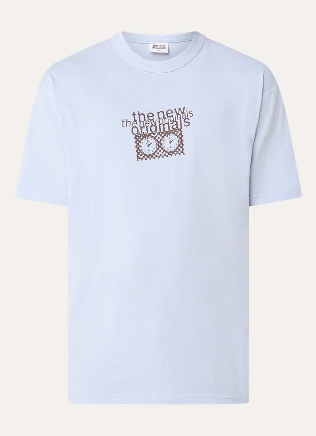 The New Originals Checkmate T-shirt met logo- en backprint - voorkant 3 lichtblauw