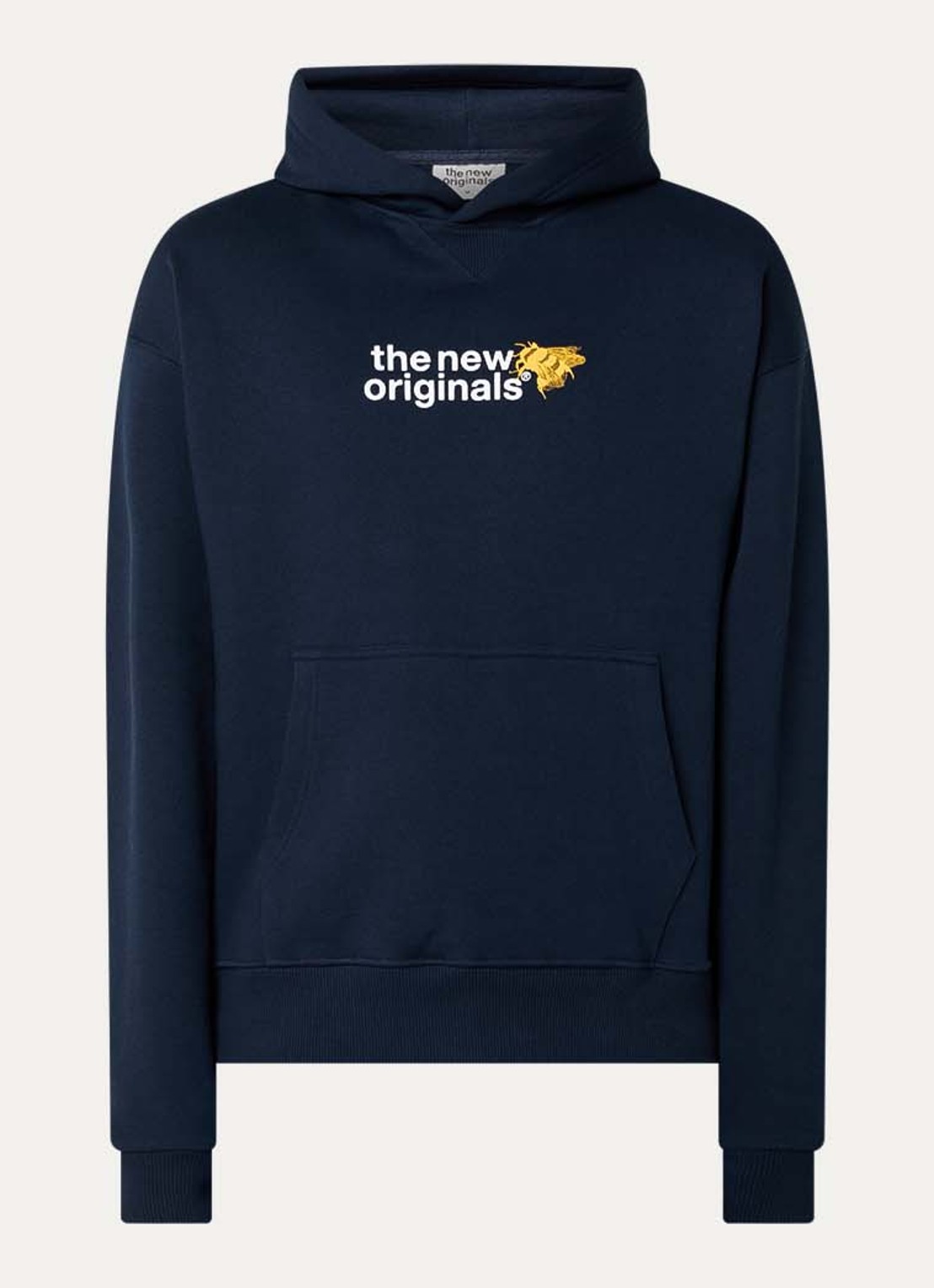 The New Originals Emblem bee hoodie met logo- en backprint - voorkant donkerblauw