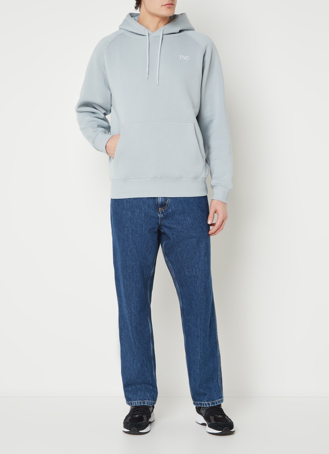 The New Originals Hoodie met logo- en backprint - voorkant 3 blauwgrijs