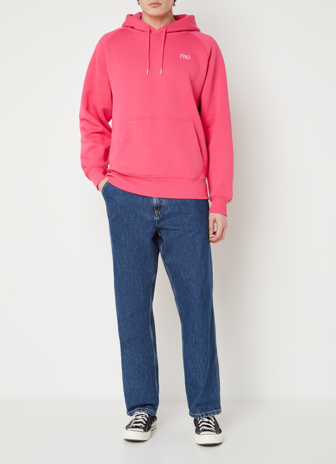 The New Originals Hoodie met logo- en backprint - voorkant 2 koraalroze