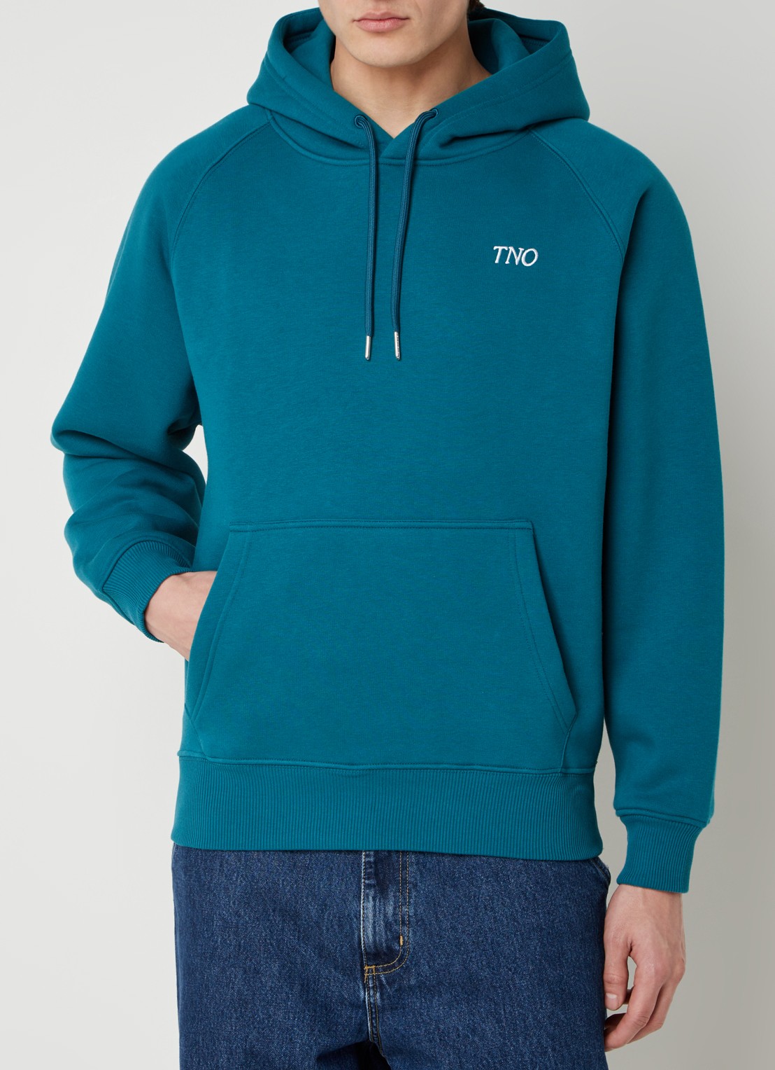The New Originals Hoodie met logo- en backprint - achterkant petrol