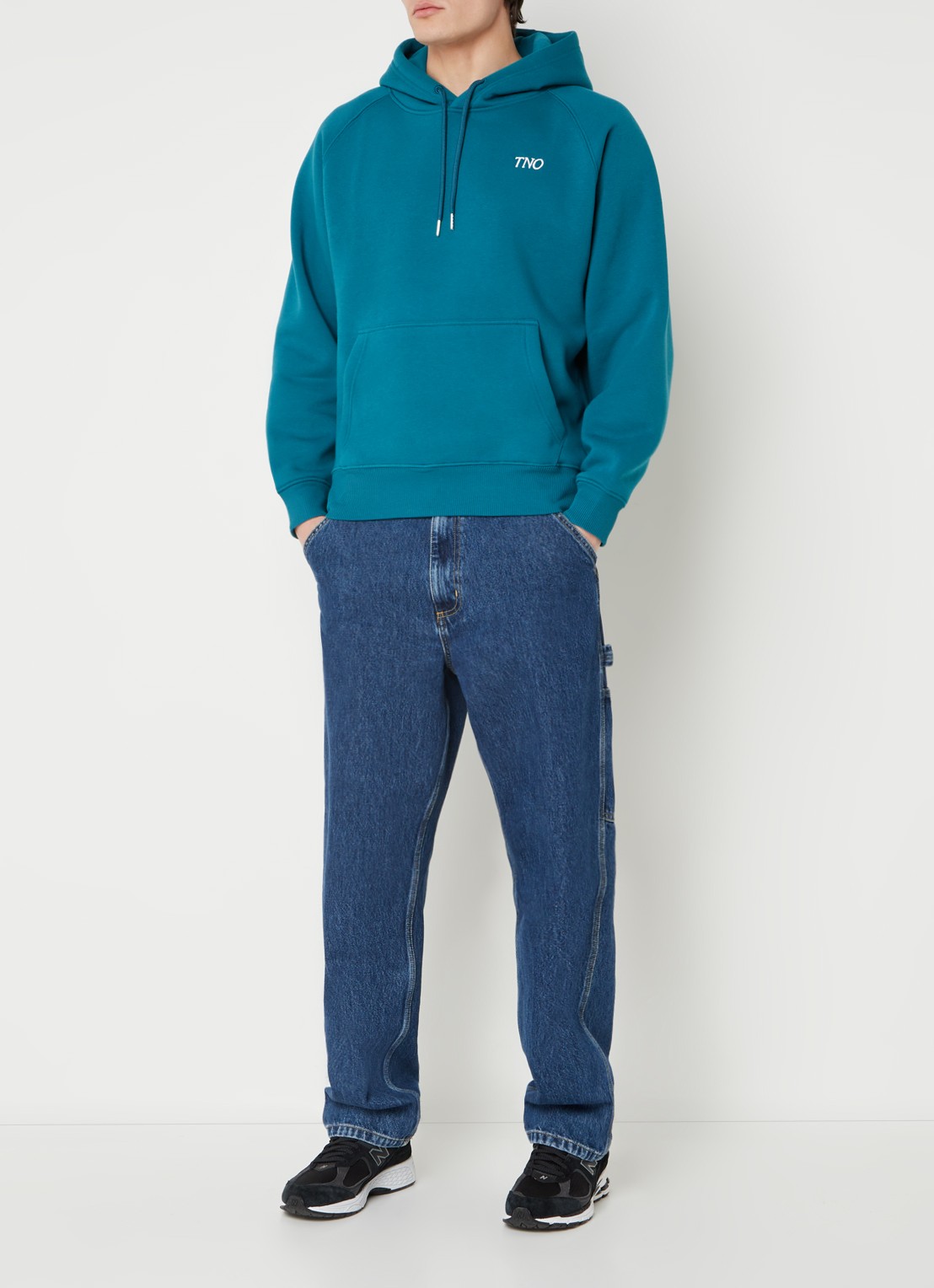 The New Originals Hoodie met logo- en backprint - voorkant 3 petrol