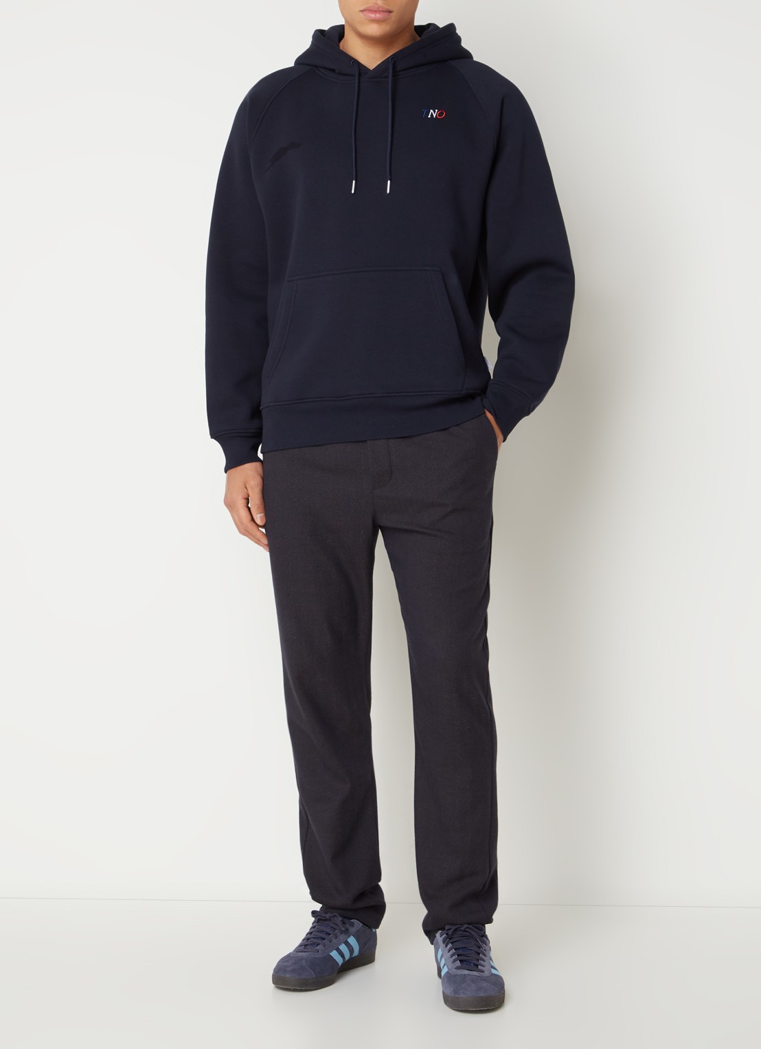 The New Originals Hoodie met logo- en backprint - voorkant 2 donkerblauw