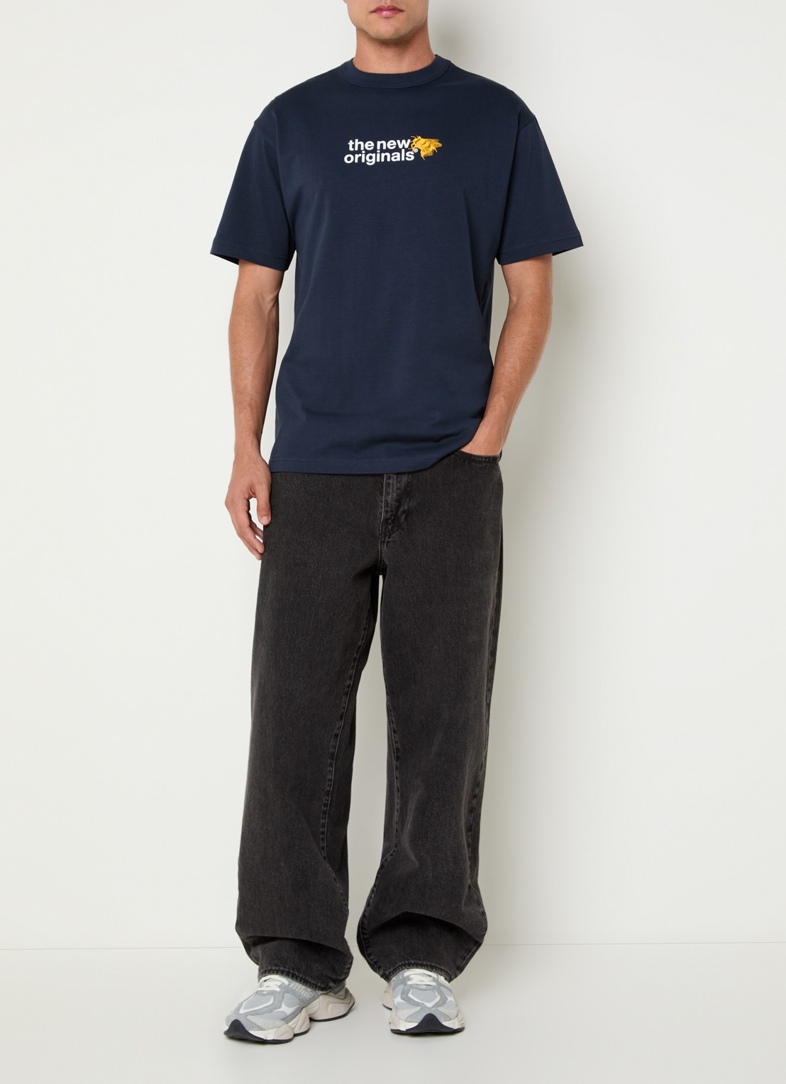 The New Originals T-shirt met logo- en backprint - voorkant 3 donkerblauw