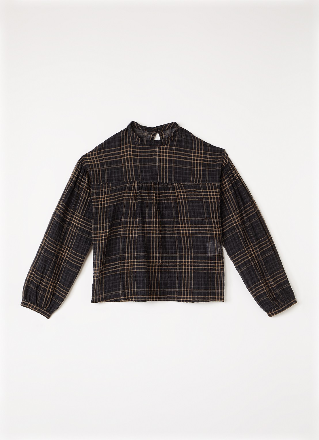 The New Society Aira top met ruitdessin - voorkant donkerblauw