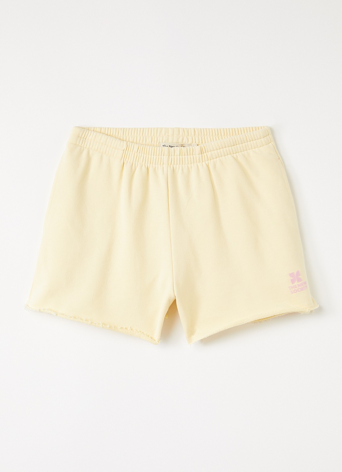 The New Society Straight fit korte joggingbroek met logo - voorkant 2 citroengeel