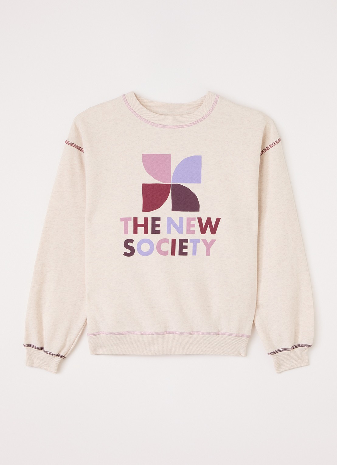 The New Society Sweater met logoprint - voorkant gebroken wit
