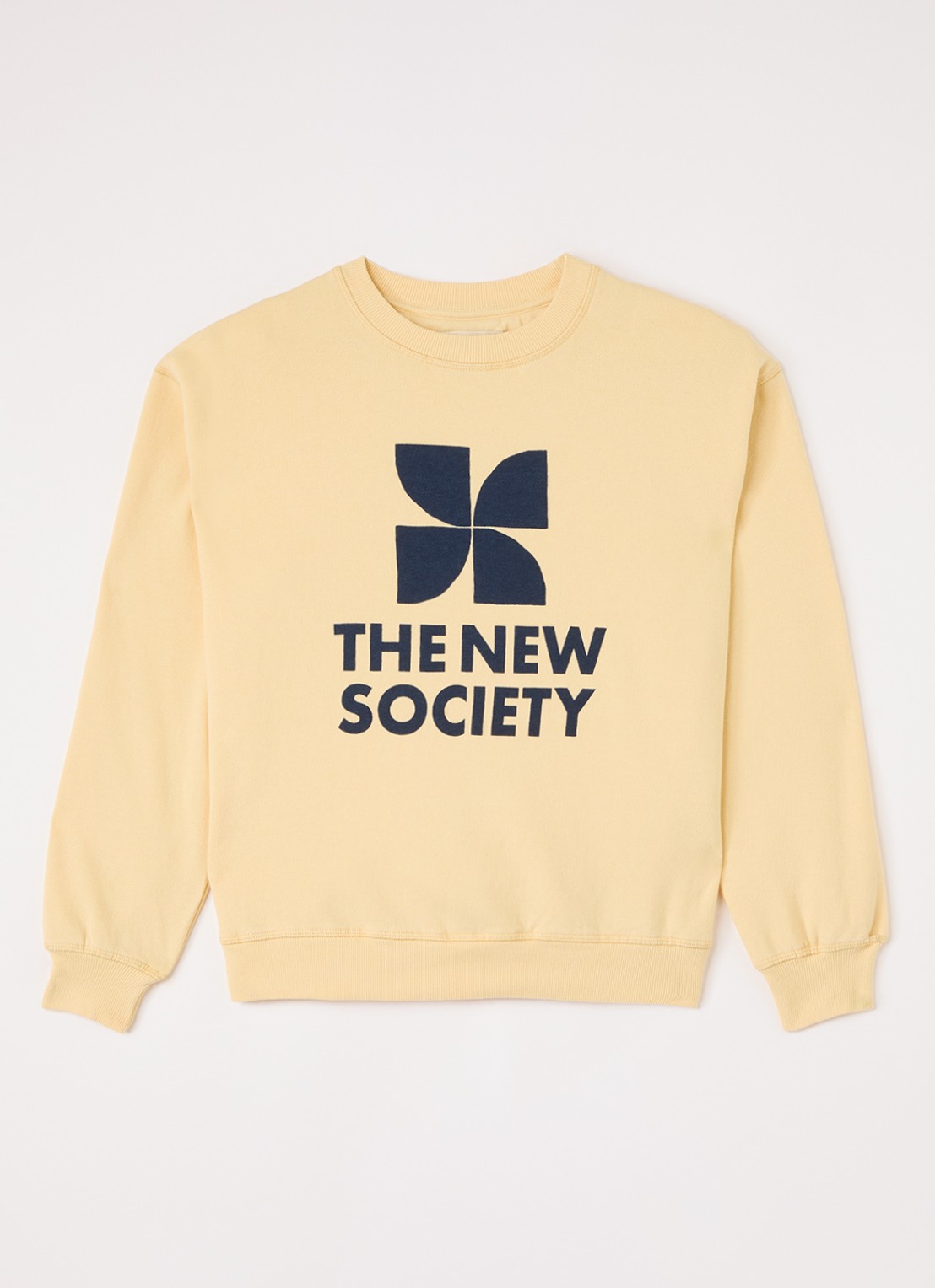 The New Society Sweater met logoprint - voorkant 2 lichtgeel