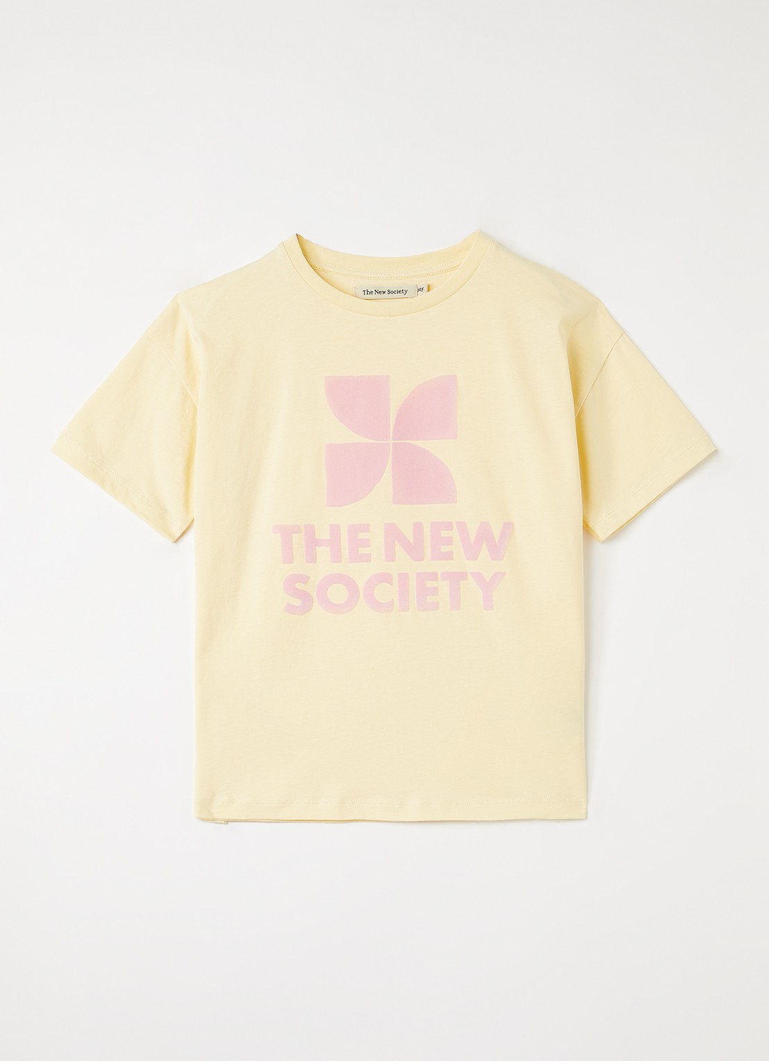 The New Society T-shirt met flock logoprint - voorkant geel