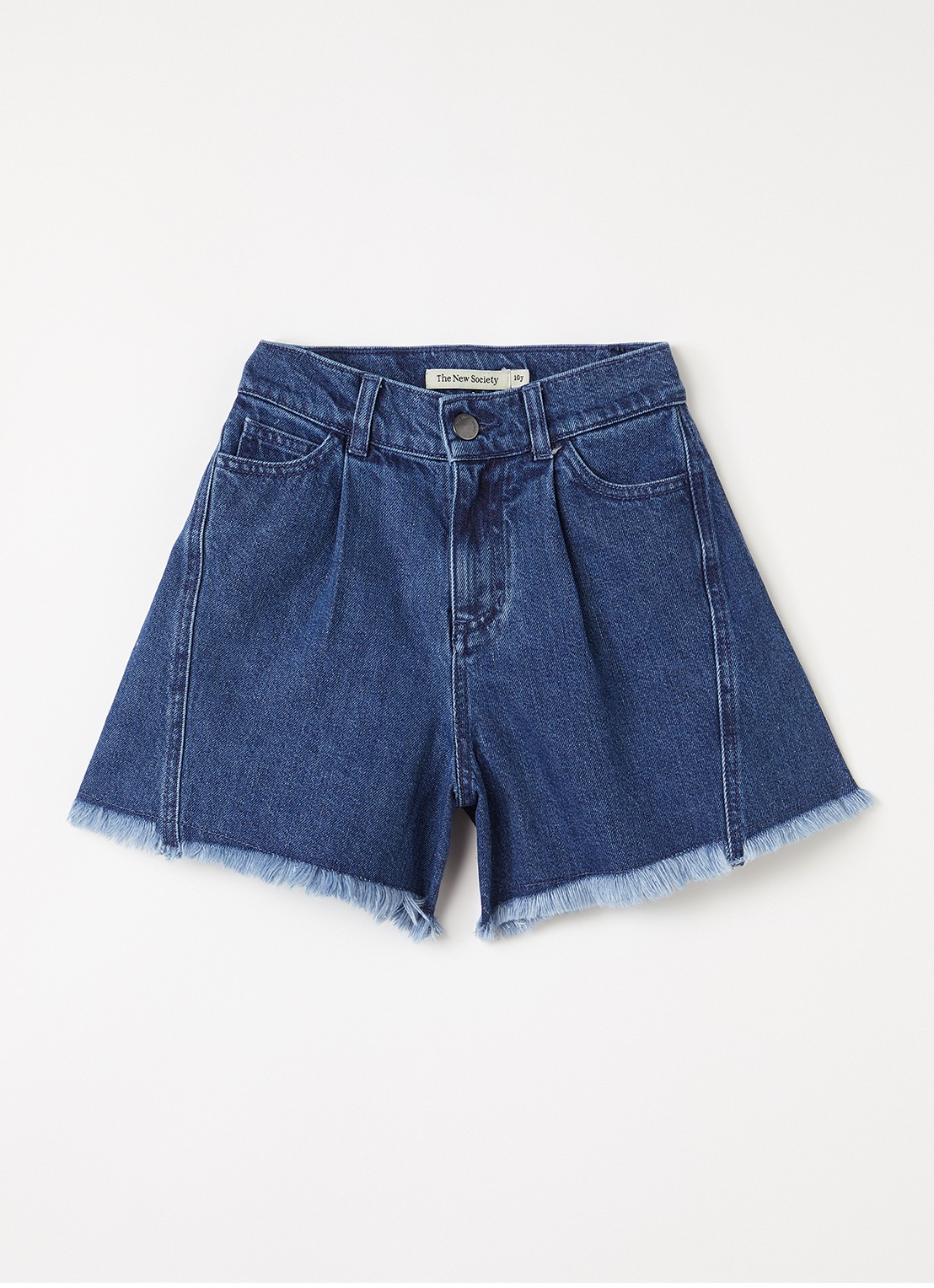 The New Society Wide fit korte broek van denim - voorkant 2 indigo