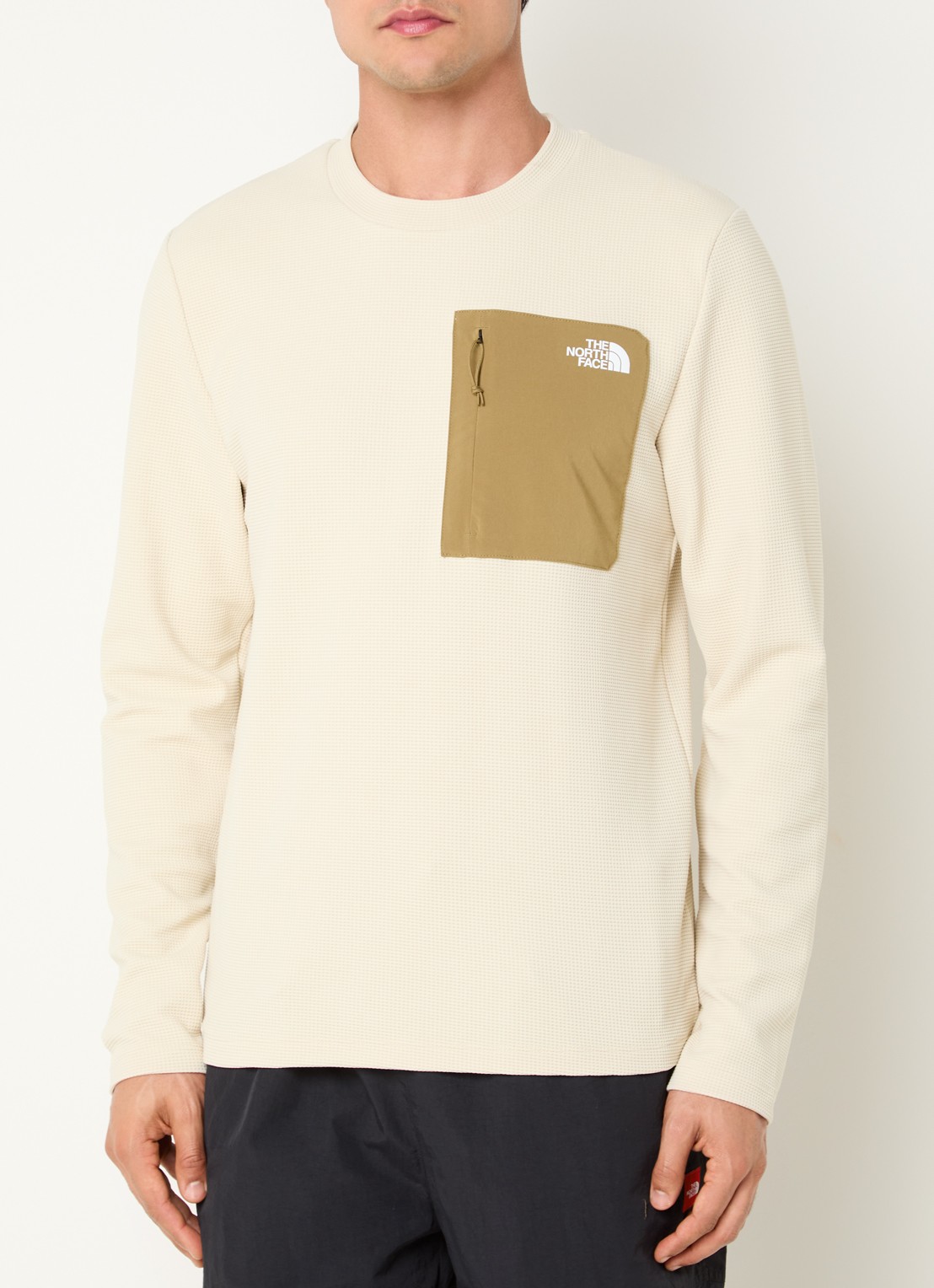 The North Face Fijngebreide trui met structuur en logo - detail 2 khaki