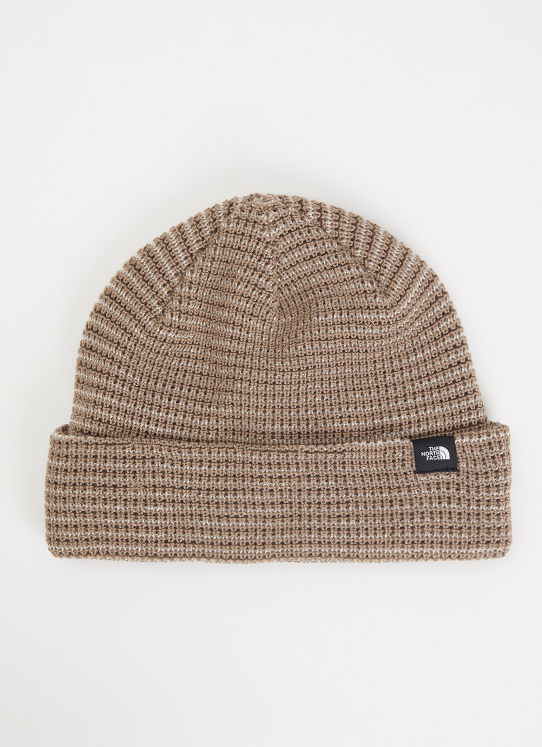 The North Face Fisherman grofgebreide muts met logo - voorkant lichtbruin