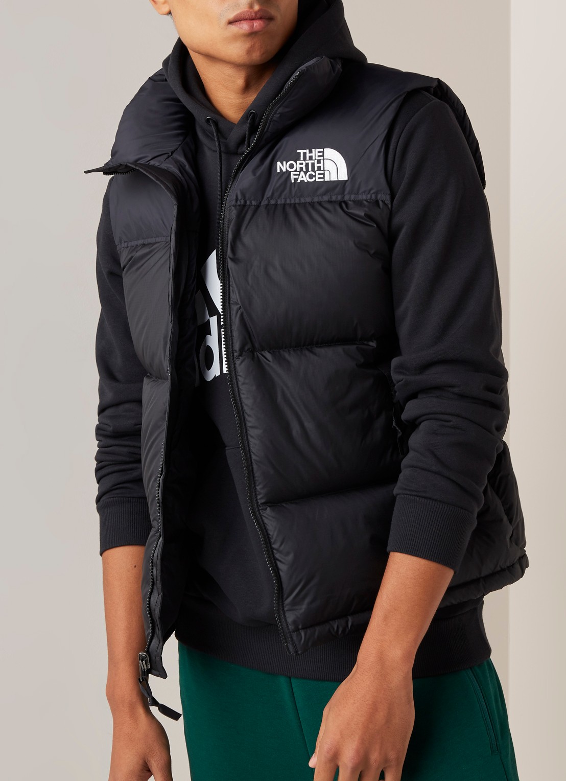The North Face Retro Nuptse gewatteerde bodywarmer met donsvulling - detail 2 zwart