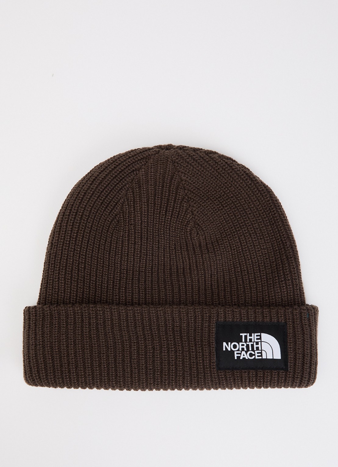 The North Face Salty Lined grofgebreide muts met logo - voorkant donkerbruin