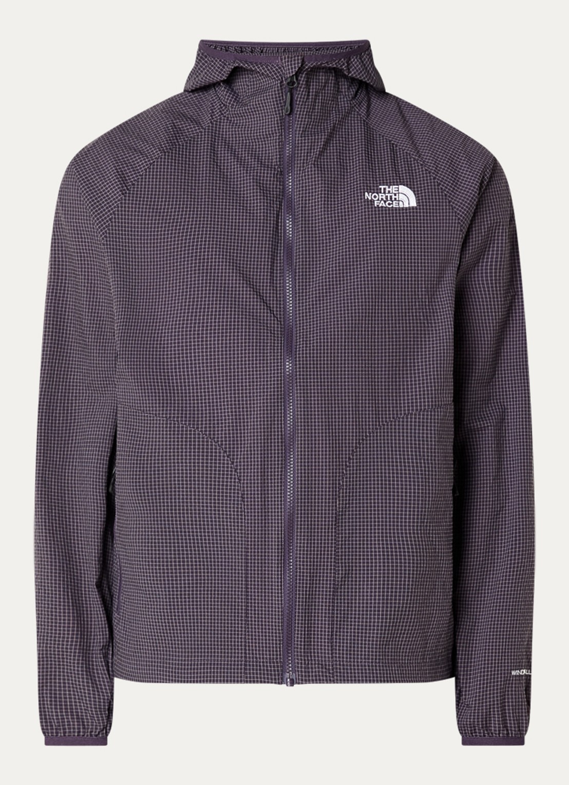 The North Face Windjack met capuchon en ritszakken - voorkant paars