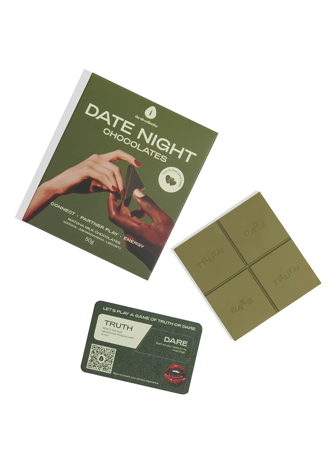 The Oh Collective Date Night matcha chocoladereep 50 gram - voorkant undefined