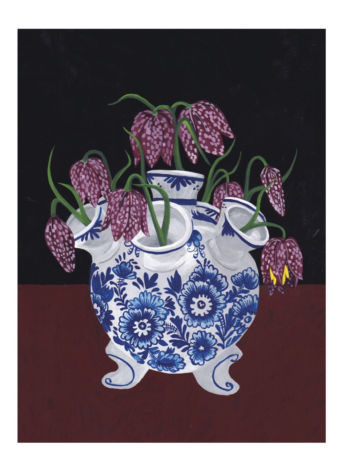 THE POSTER CLUB Meleagris In Tulip Vase, Jaron Su Frittilaria print - voorkant zwart