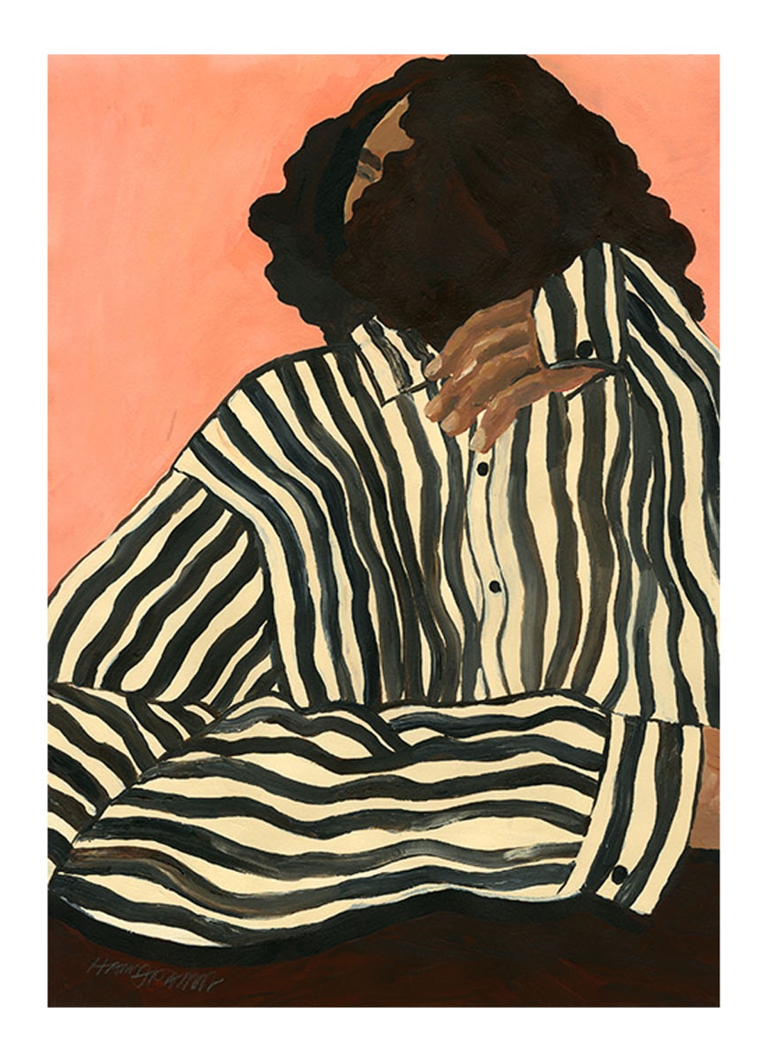 THE POSTER CLUB Serene Stripes, Hanna Peterson print - voorkant zalmroze