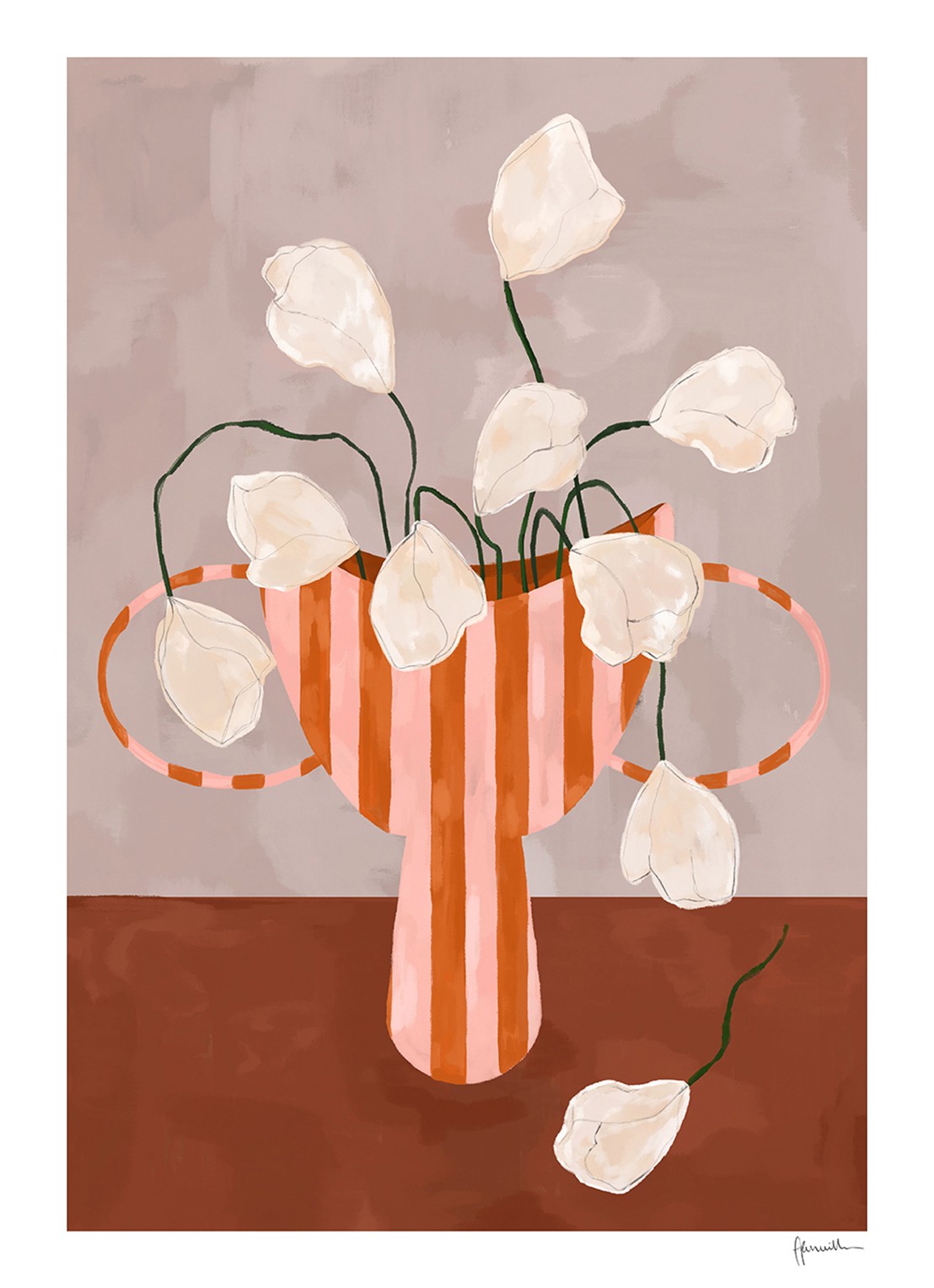 THE POSTER CLUB White Flowers in Striped Vase, Frankie Penwill print - voorkant 2 multicolor