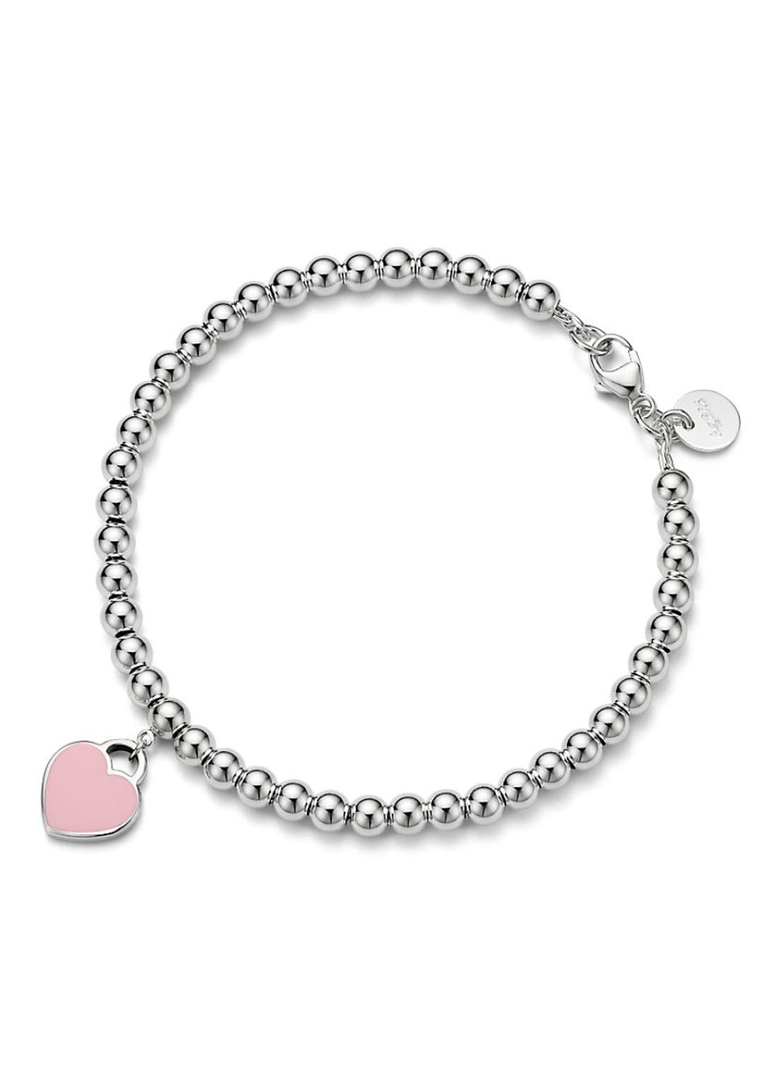 Tiffany & Co. Pink Mini Heart kralenarmband van sterling zilver met diamant, 4 mm 18481 - voorkant undefined