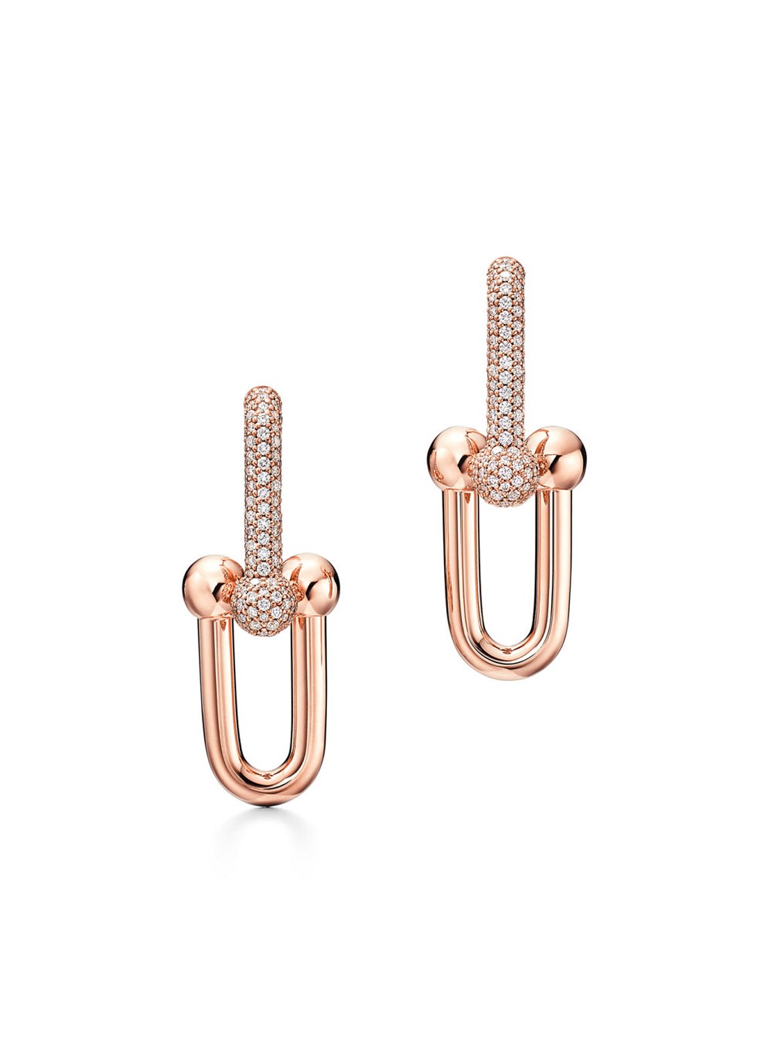Tiffany & Co. Tiffany HardWear Large Link oorhangers van 18 karaat roségoud met pavé diamant 75385 - voorkant undefined