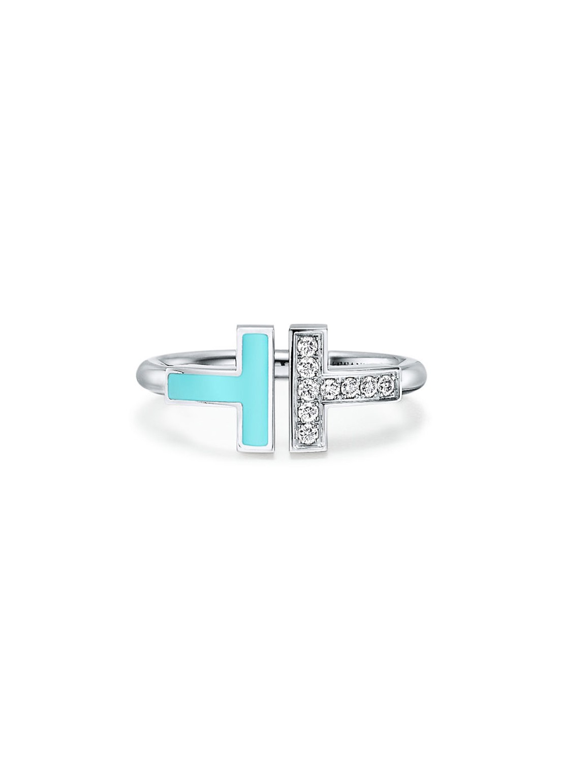 Tiffany & Co. Tiffany T Wire ring van 18 karaat witgoud met diamant en turkoois 57533 - voorkant 5 undefined
