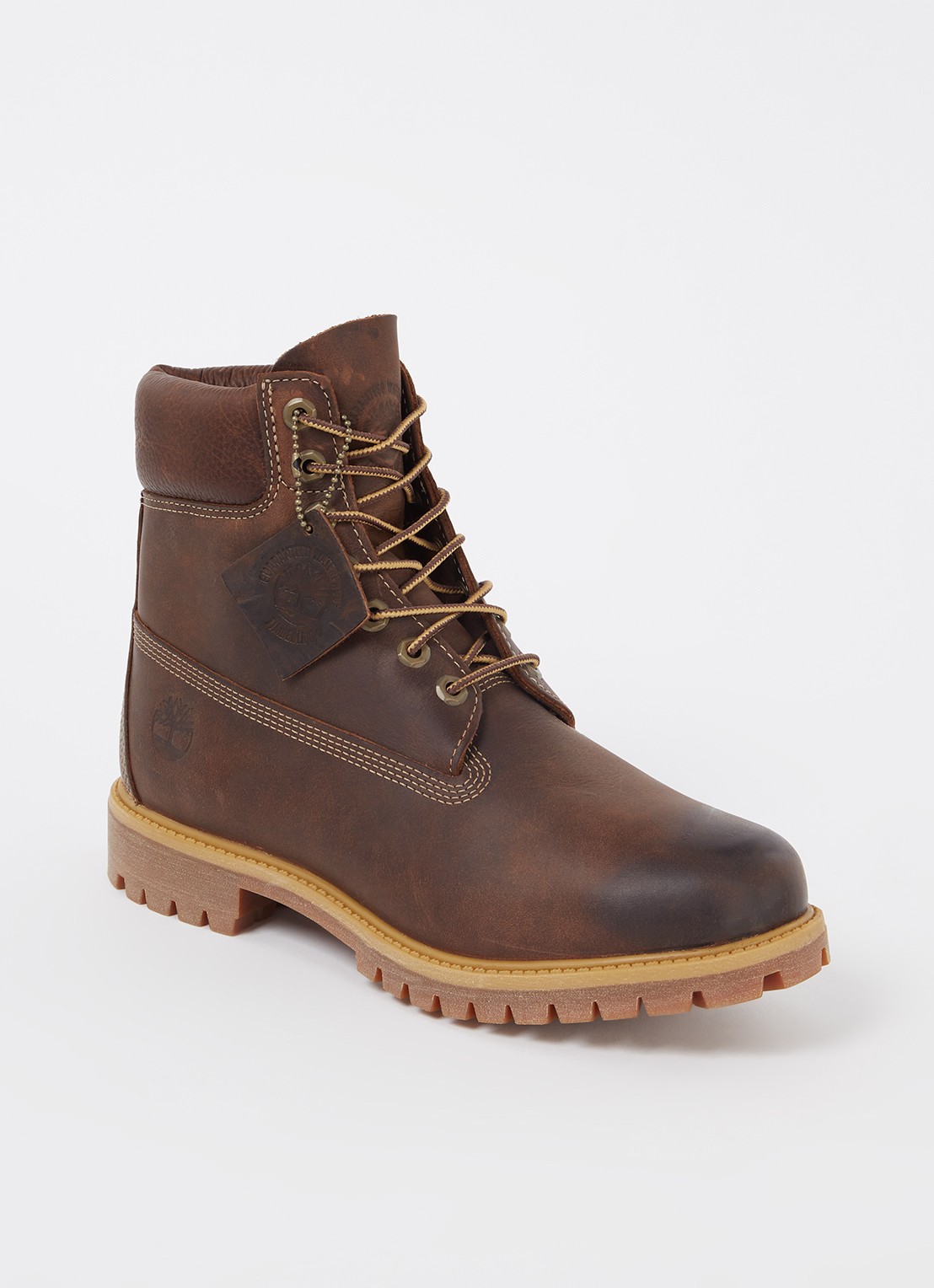 Timberland Premium 6-Inch veterboot van leer met logo - voorkant donkerbruin