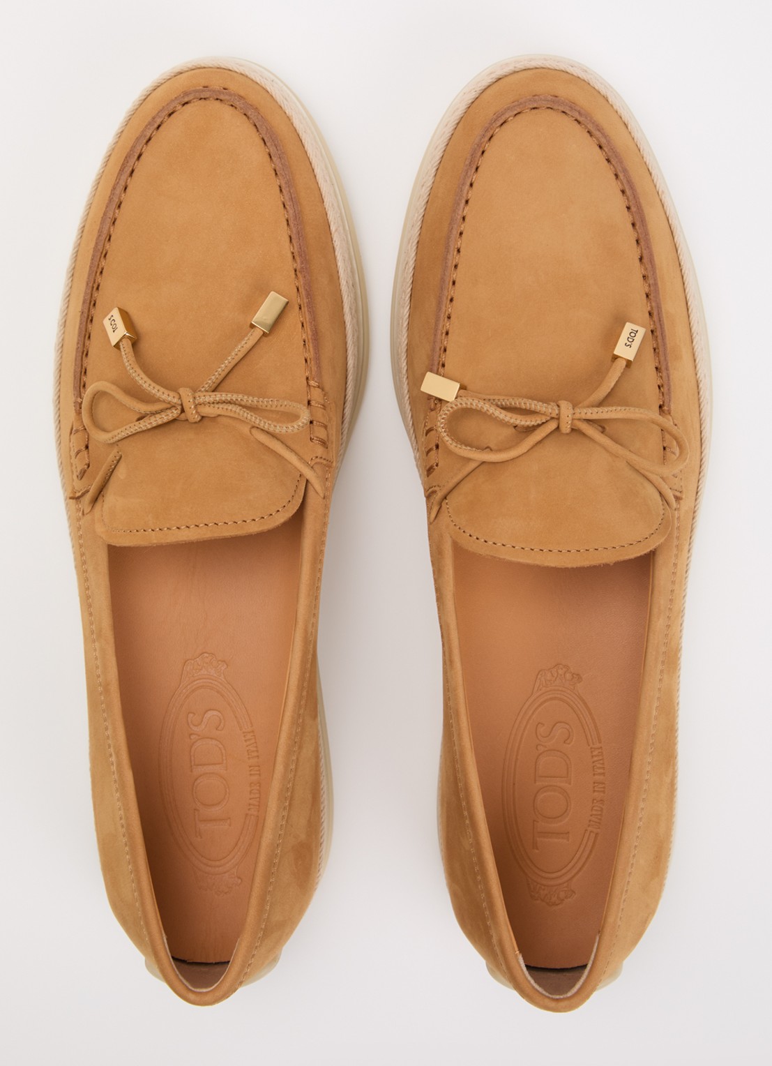 Tod's Gomma mocassin van nubuck met details van raffia - detail 3 cognac