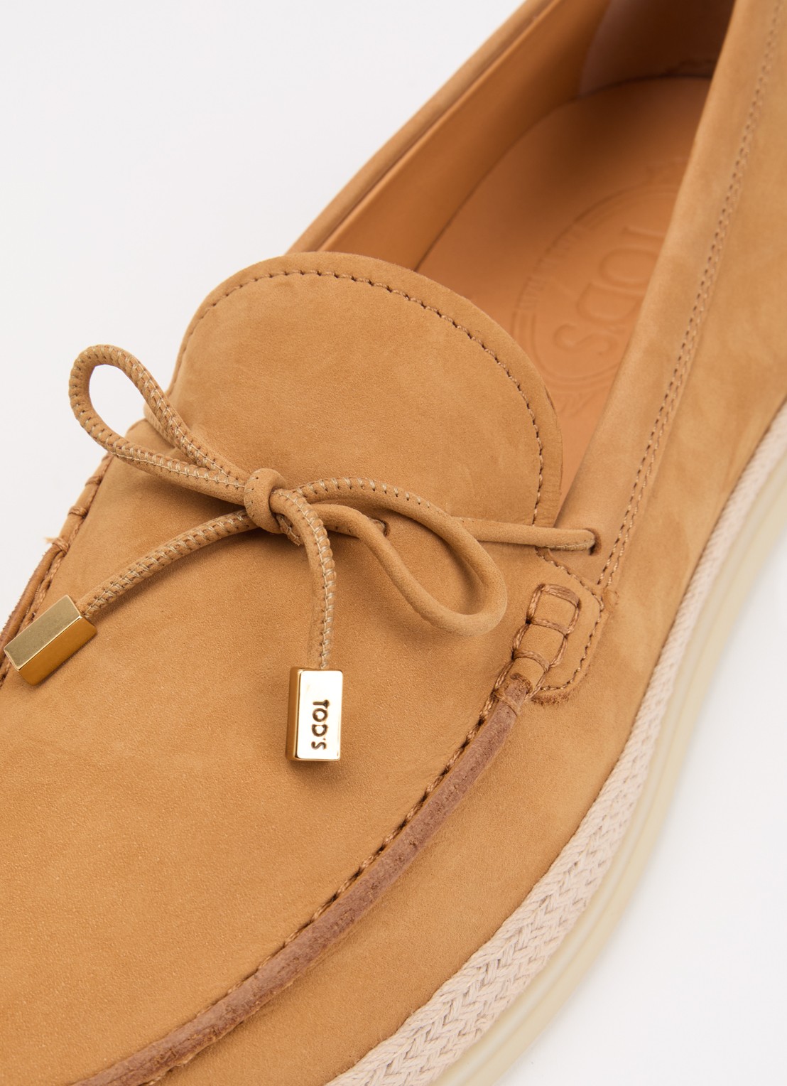 Tod's Gomma mocassin van nubuck met details van raffia - detail 5 cognac