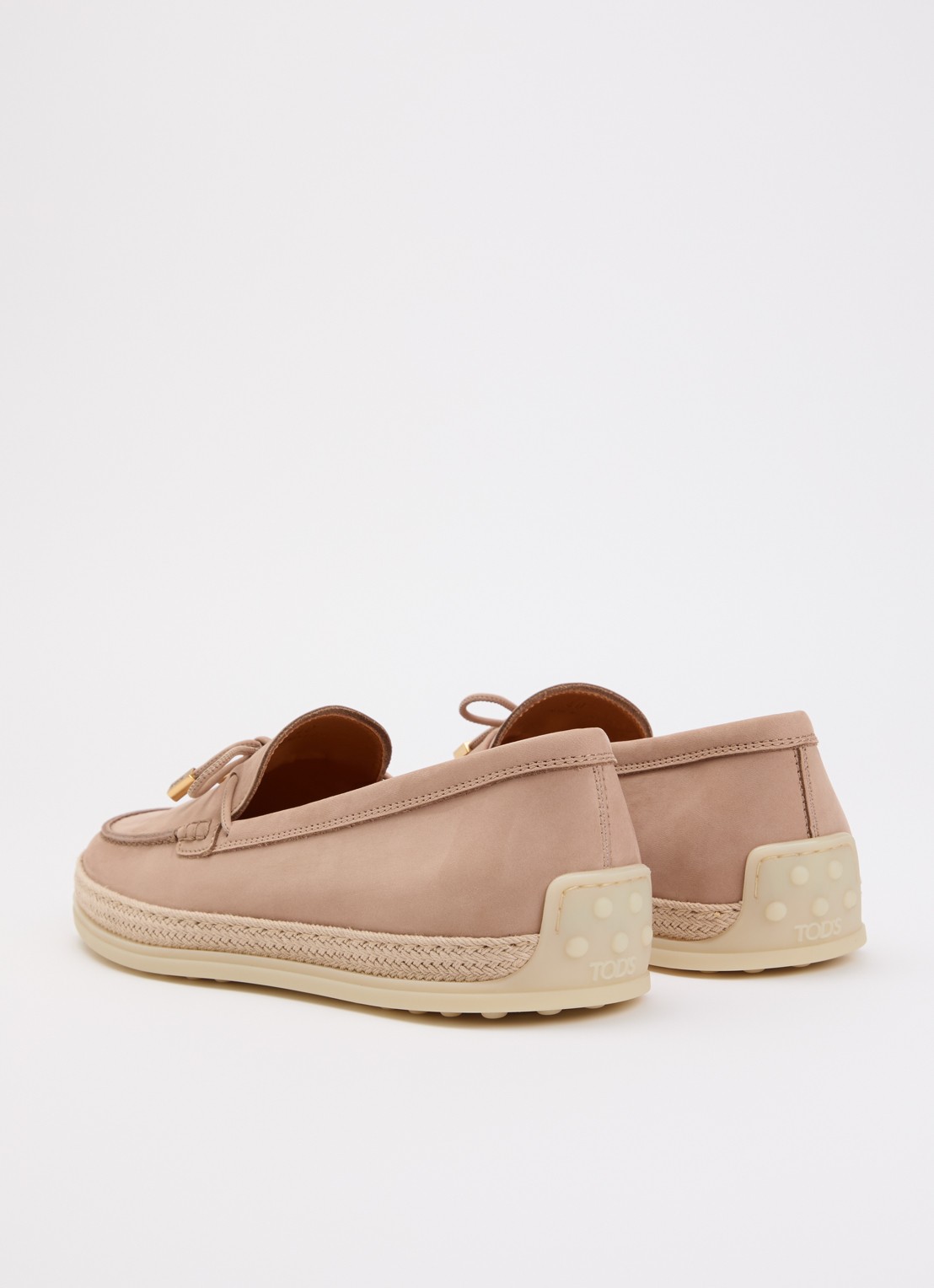 Tod's Gomma mocassin van nubuck met details van raffia - achterkant oudroze
