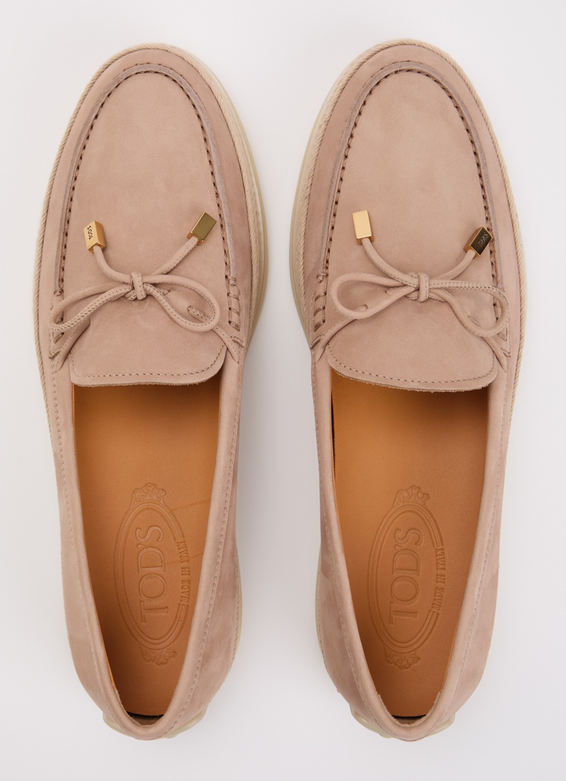Tod's Gomma mocassin van nubuck met details van raffia - detail 4 oudroze