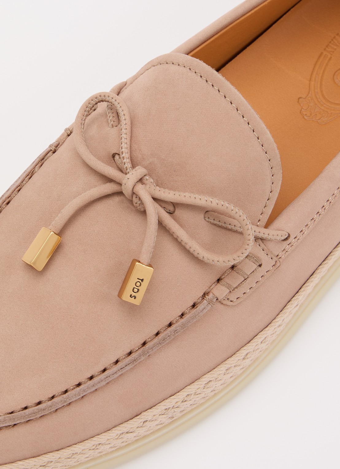 Tod's Gomma mocassin van nubuck met details van raffia - detail 6 oudroze