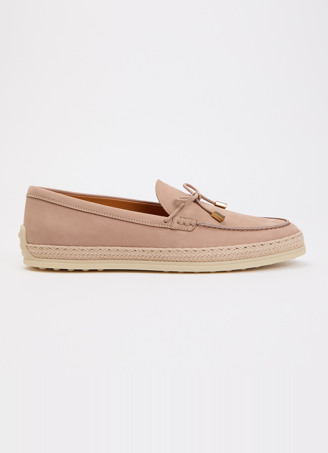 Tod's Gomma mocassin van nubuck met details van raffia - voorkant 2 oudroze