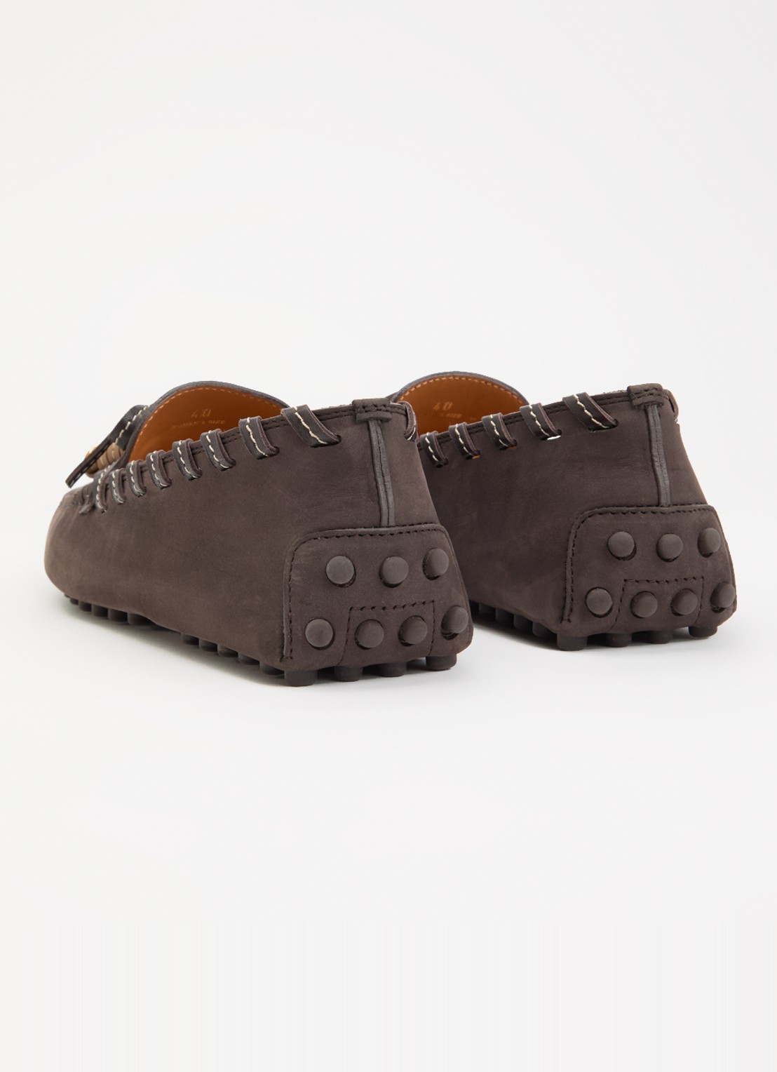 Tod's Gommino mocassin van leer met gevlochten details - achterkant donkerbruin
