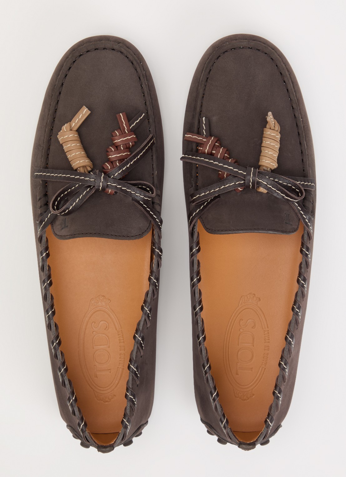Tod's Gommino mocassin van leer met gevlochten details - detail 3 donkerbruin