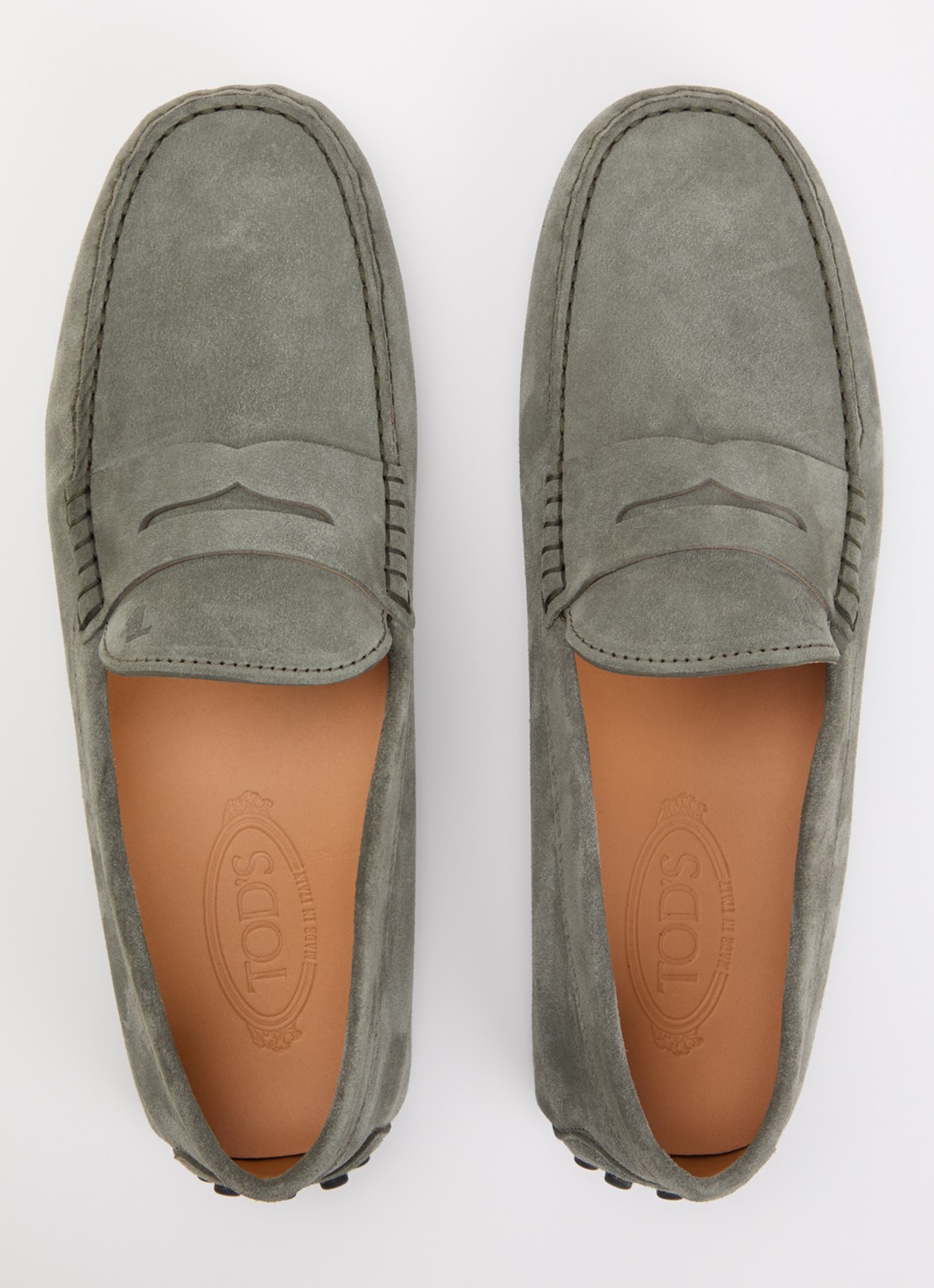 Tod's Gommino mocassin van suède - detail 2 olijfgroen