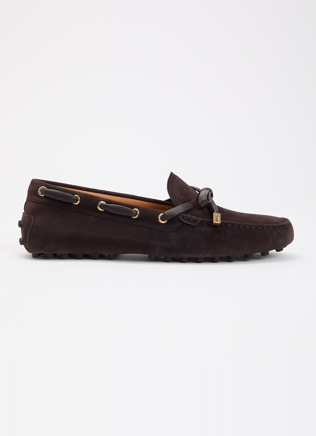 Tod's Gommino mocassin van suède - voorkant donkerbruin