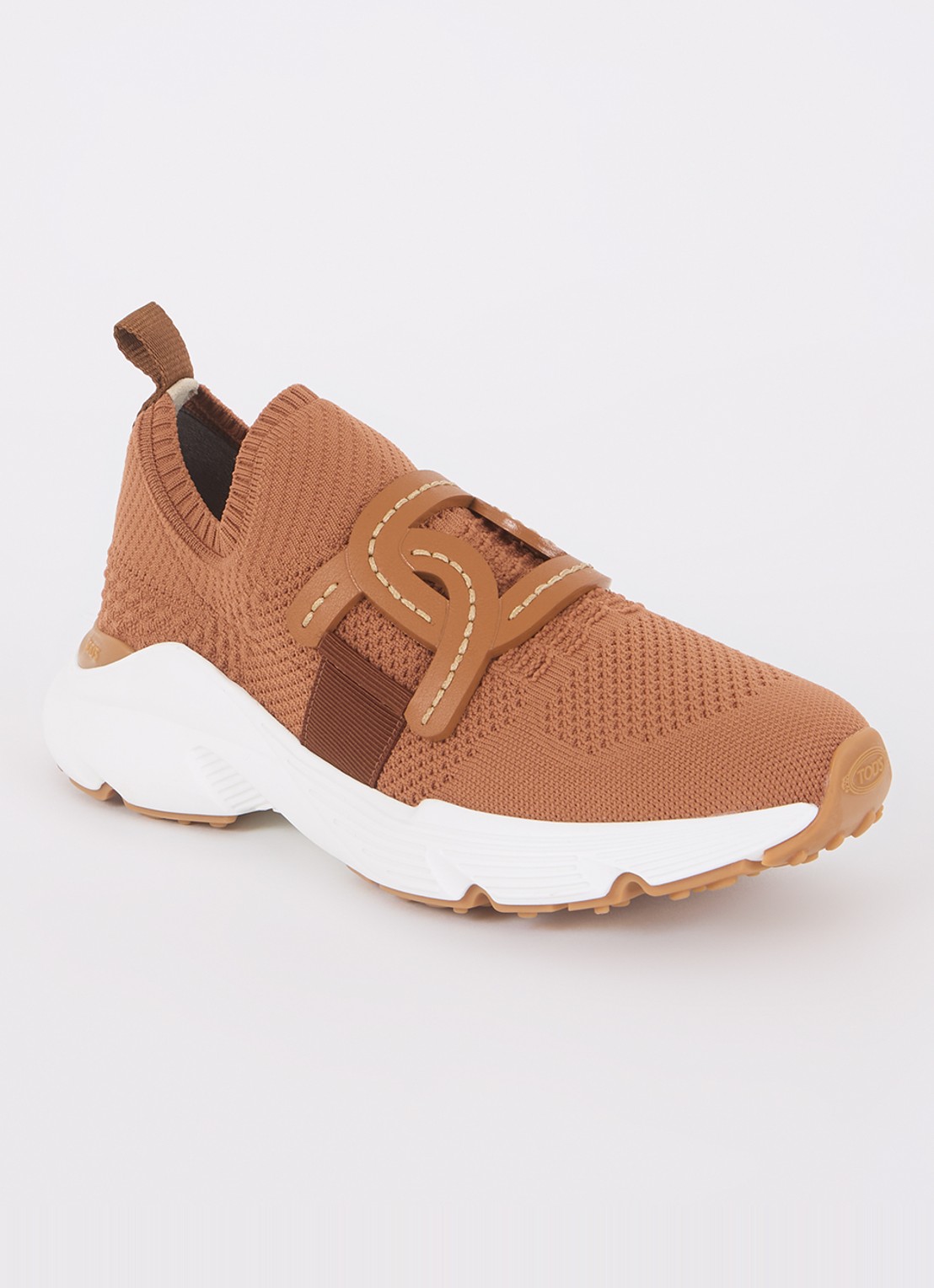 Tod's Kate sneaker met met gebreid bovenwerk - voorkant 5 camel