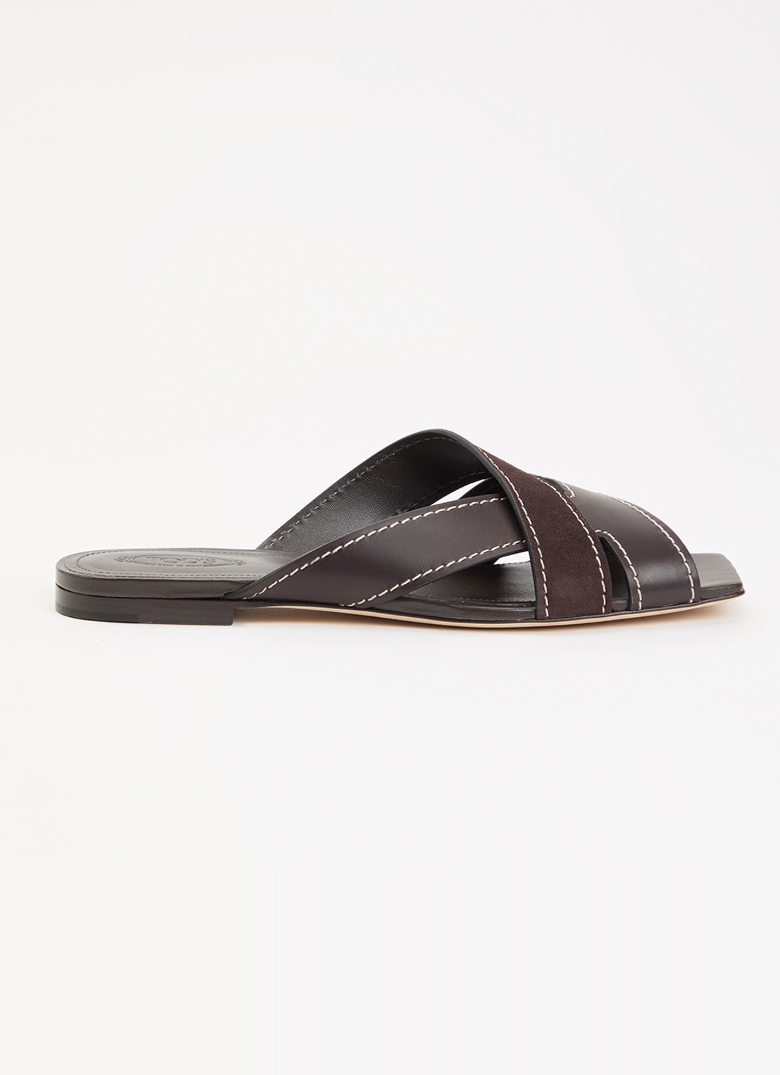 Tod's Sandaal van kalfsleer met details van suède - voorkant 2 donkerbruin