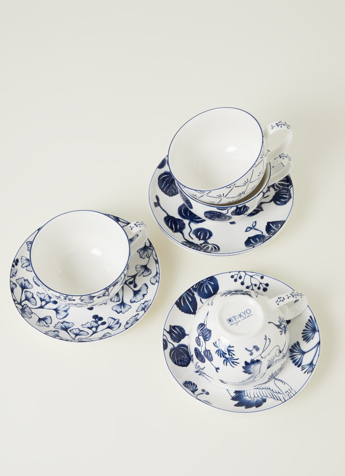 Tokyo Design Studio Flora Japonica kop en schotel 25 cl set van 4 - detail 3 donkerblauw