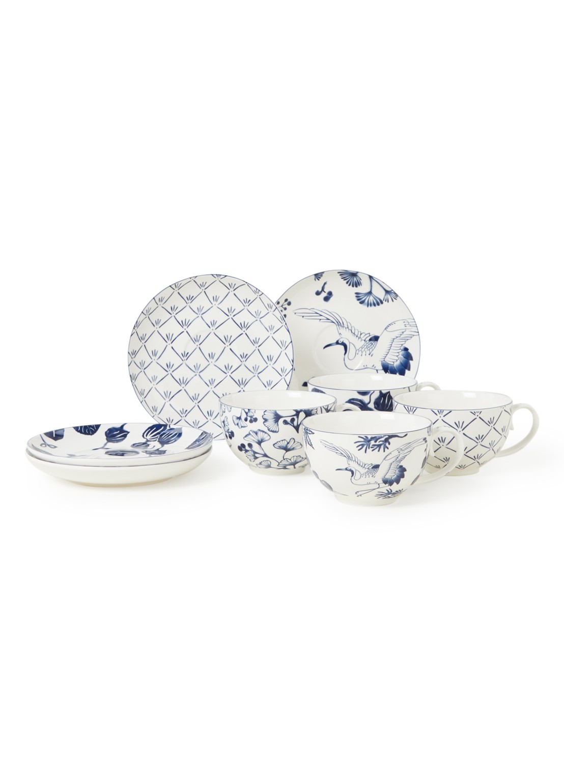 Tokyo Design Studio Flora Japonica kop en schotel 25 cl set van 4 - voorkant donkerblauw