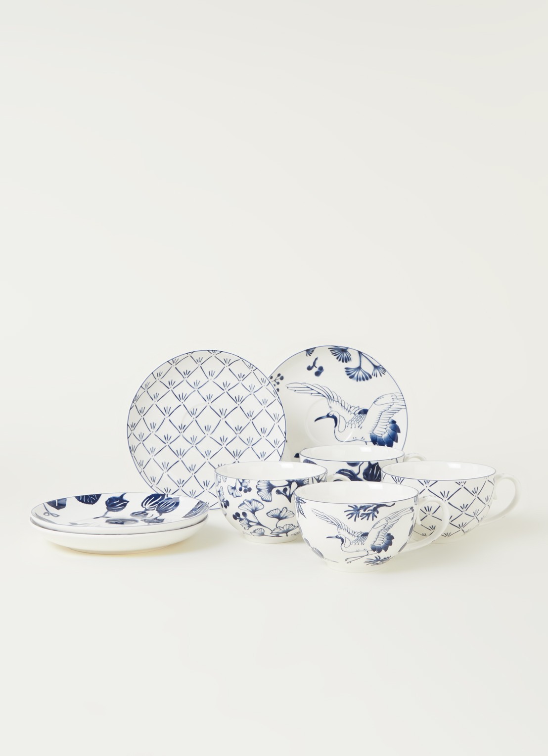 Tokyo Design Studio Flora Japonica kop en schotel 25 cl set van 4 - voorkant 2 donkerblauw