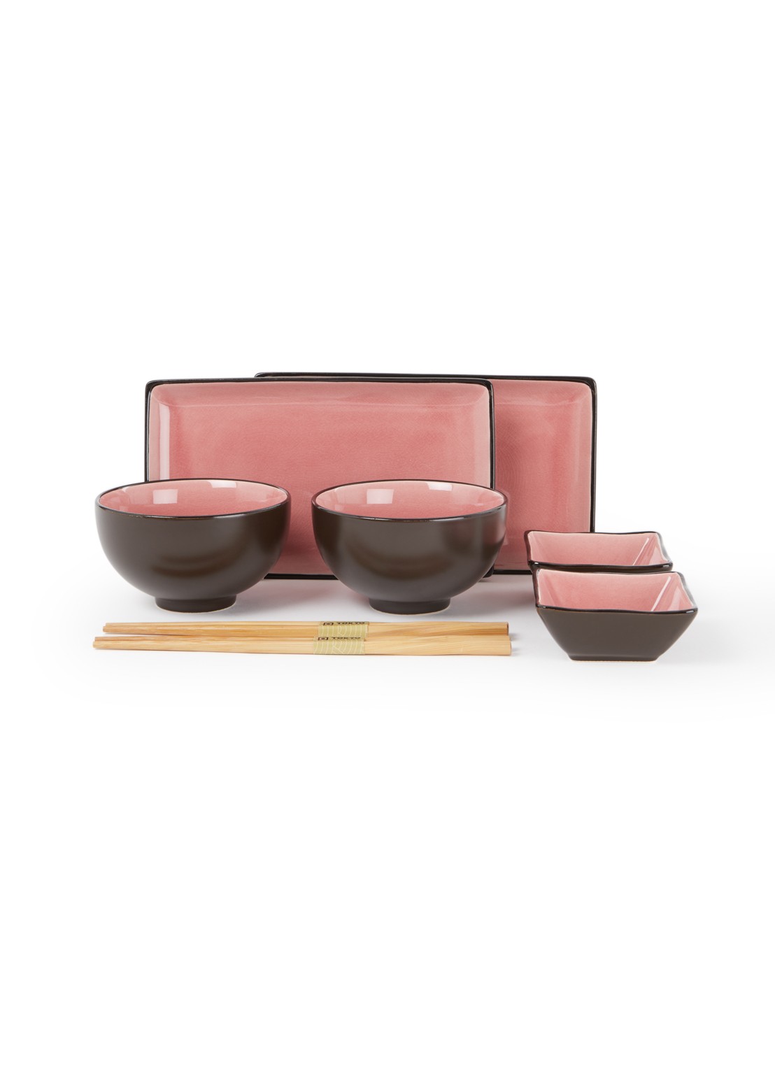 Tokyo Design Studio Glassy sushi serviesset van 8 - voorkant 3 zalmroze