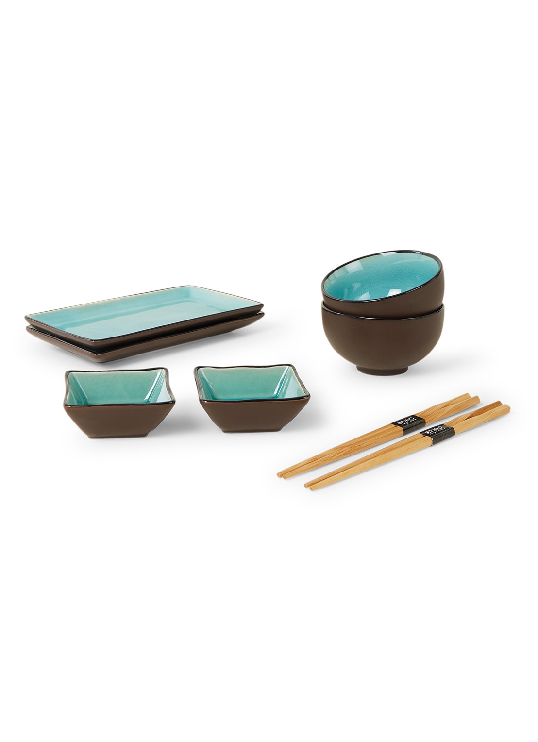 Tokyo Design Studio Glassy Turquoise sushi serviesset 8-delig - voorkant turquoise