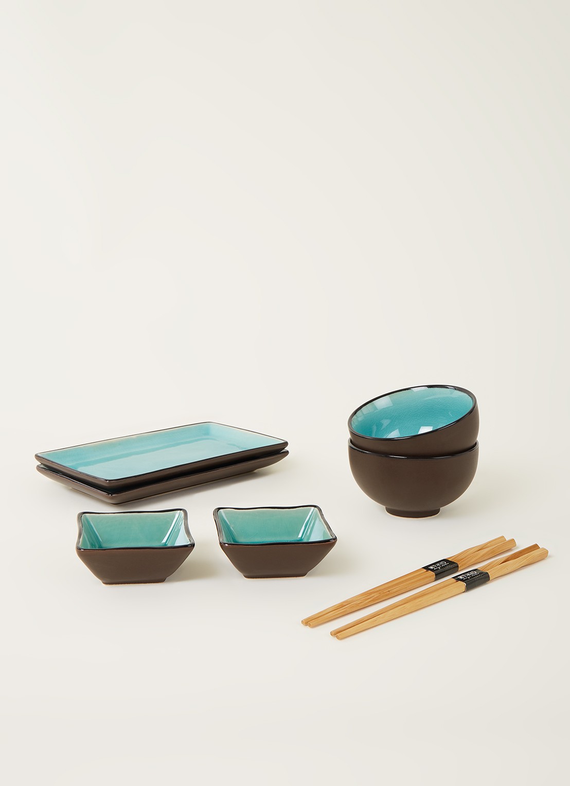 Tokyo Design Studio Glassy Turquoise sushi serviesset 8-delig - voorkant 2 turquoise