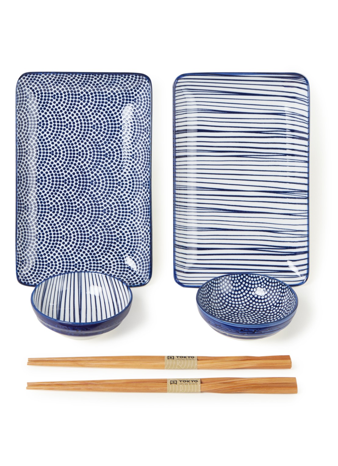 Tokyo Design Studio Nippon Blue sushi set 6-delig - voorkant blauw