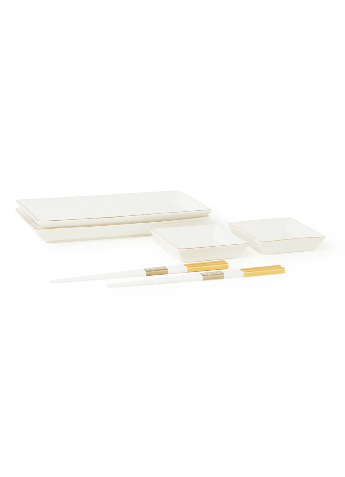 Tokyo Design Studio Nippon White Gold Rim sushi serviesset met eetstokjes 4-delig - voorkant wit