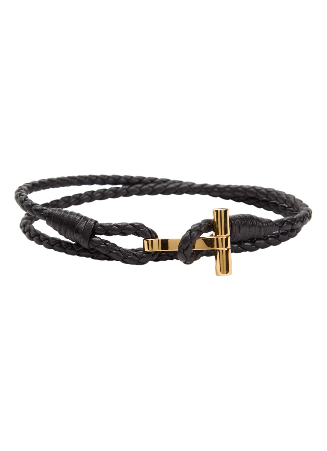 Tom Ford Armband van gevlochten leer - voorkant donkerbruin