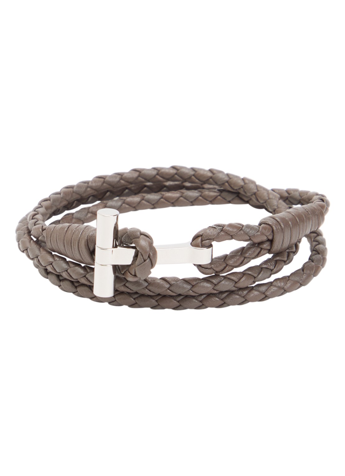 TOM FORD Armband van gevlochten leer - voorkant grijs