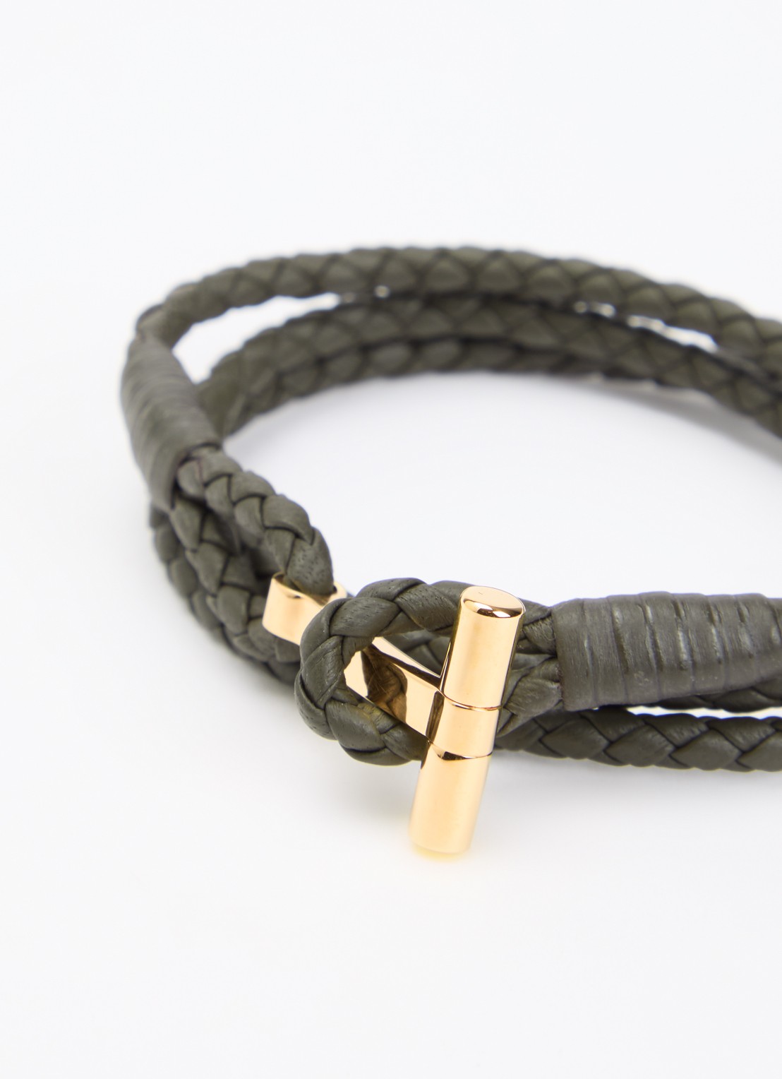TOM FORD Armband van gevlochten leer - detail 2 bronsgroen